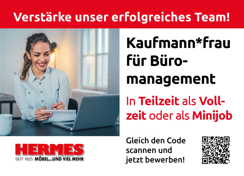 Hermes Stellenanzeige print Bueromanagement 2023 Postkarte final druck 1024x738